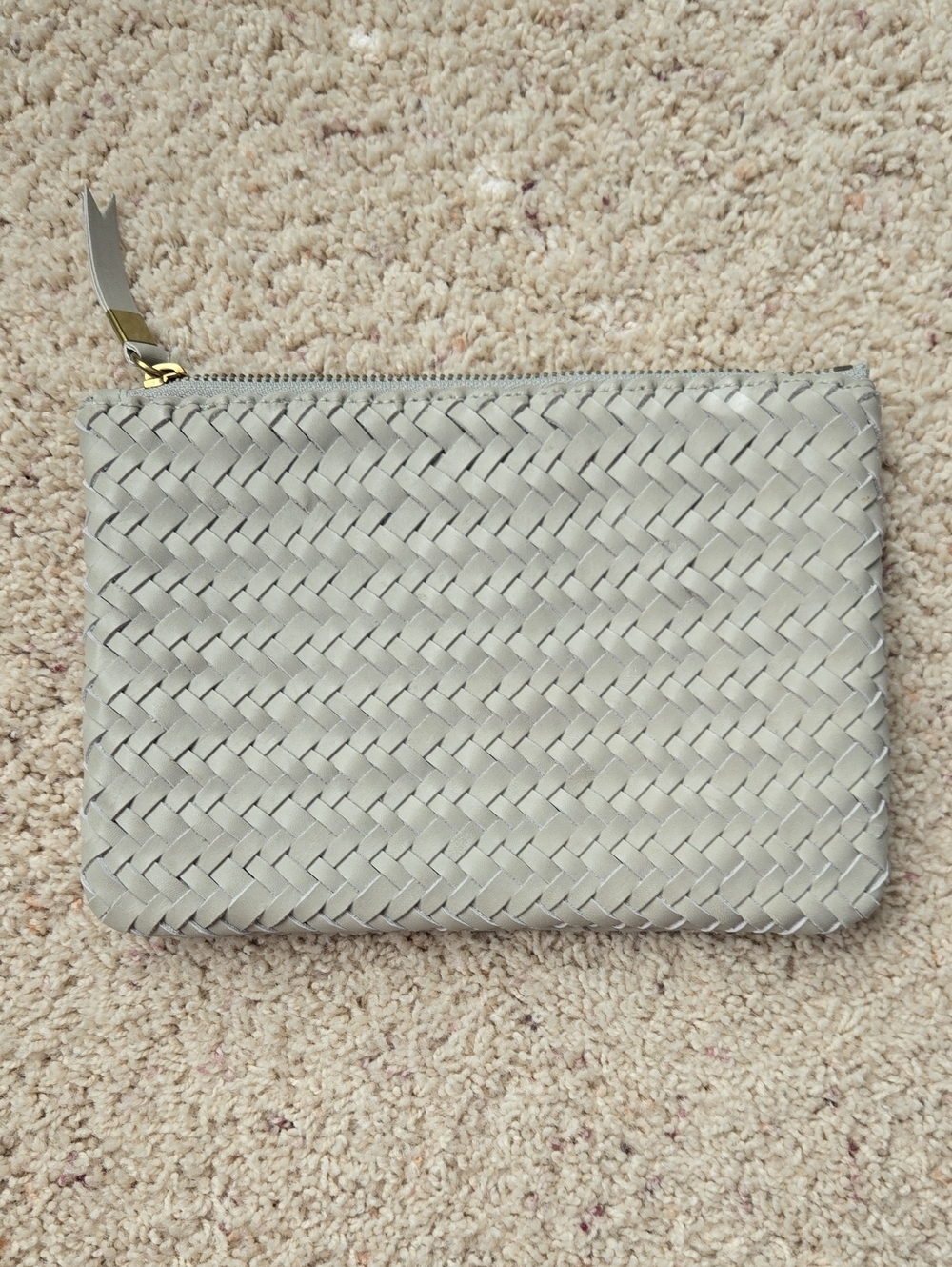 Woven Leather Zip Pouch - Light Gray